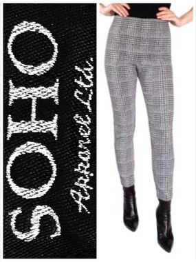 Soho Skinny Pants Black Pink White Glen Plaid stretch large casual mid-rise cool